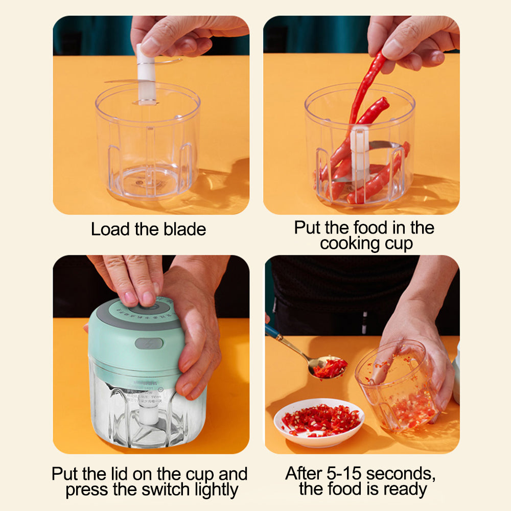 USB Rechargeable Electric Garlic Chopper - Mini Food Processor for Garlic, Ginger & Vegetables